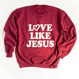 Simply Sage Market ���f�B�[�X �g�b�v�X T�V���c �X�E�F�b�g �O���t�B�b�N Simply Sage Market Love Like Jesus Heart Bold Puff - Women's Graphic Sweatshirt Cardinal