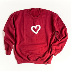 Simply Sage Market ���f�B�[�X �g�b�v�X T�V���c �X�E�F�b�g �O���t�B�b�N Simply Sage Market Love Like Jesus Heart Bold Puffront and Back Design - Women's Graphic Sweatshirt Cardinal
