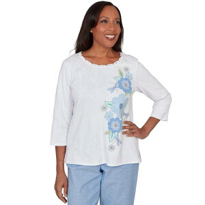 �A���t���b�h �_�i�[ ���f�B�[�X �g�b�v�X T�V���c �t�����[�� �h�J �t�����[ Women's Alfredunner Embroideredragonfly Floral Top White �z���C�g