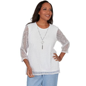 �A���t���b�h �_�i�[ ���f�B�[�X �g�b�v�X T�V���c ���b�V�� ���[�X Women's Alfredunner Popcorn Mesh Solid Top with Necklace White �z���C�g