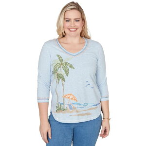 �A���t���b�h �_�i�[ ���f�B�[�X �g�b�v�X T�V���c �v���X�T�C�Y �h�J Plusize Alfredunner Scenic Palm Treembroidered Top Light Blue �u���[