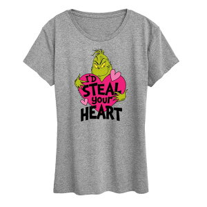 �A�j���L�����N�^�[ ���f�B�[�X �g�b�v�X T�V���c �O���t�B�b�N Licensed Character Women's Grinch I'd Steal Your Heart Graphic Tee Heather Gray �O���[