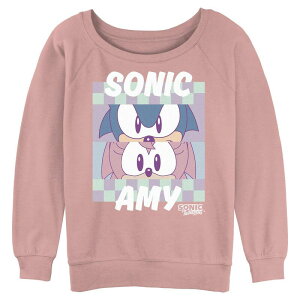 �A�j���L�����N�^�[ ���f�B�[�X �g�b�v�X T�V���c �O���t�B�b�N Licensed Character Juniors' Sonic Thedgehog Sonic And Amy Eye Profile Checkered Background Graphic Pullover Desert Pink �s���N