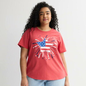 �A���u�����f�b�h ���f�B�[�X �g�b�v�X T�V���c �v���X�T�C�Y �O���t�B�b�N Unbranded Women's Plus Missy Plus Americana Short Sleeve Graphic Tee Red ���b�h