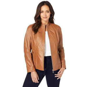 �W�F�V�J�����h�� ���f�B�[�X �A�E�^�[ �W���P�b�g�E�u���]�� �v���X�T�C�Y ���U�[ Jessica London Women's Plusize Zip Front Leather Jacket Cognac