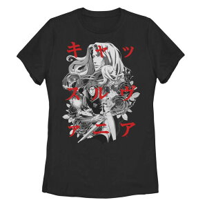 �A�j���L�����N�^�[ ���f�B�[�X �g�b�v�X T�V���c �I�[�o�[���C �O���t�B�b�N Licensed Character Juniors' Netflix Castlevania Group Shot Kanji Overlay Graphic Tee Black �u���b�N