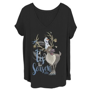 �f�B�Y�j�[ ���f�B�[�X �g�b�v�X T�V���c �v���X�T�C�Y Disney's Frozen Juniors' Plus Olaf Sven Tis The Season Christmas Tee Black �u���b�N