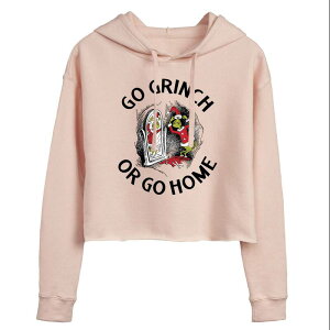 �A�j���L�����N�^�[ ���f�B�[�X �g�b�v�X T�V���c �N���b�v�h �p�[�J�[ �O���t�B�b�N Licensed Character Juniors' Dr. Seuss's The Grinch Go Grinch Cropped Graphic Hoodie Pink �s���N