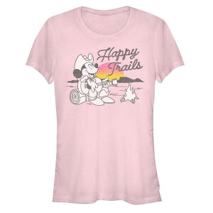 �f�B�Y�j�[ ���f�B�[�X �g�b�v�X T�V���c Disney's Mickey Mouse Women's Happy Trails Color Pop Sunset Camping Tee Light Pink �s���N