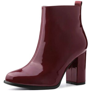 �A���O�� �P�[ ���f�B�[�X �V���[�Y �u�[�c�E���C���u�[�c �A���N�� �q�[�� ALLEGRA K Women's Round Toe Zipper Chunky Heels Ankle Boots Burgundy �o�[�K���f�B