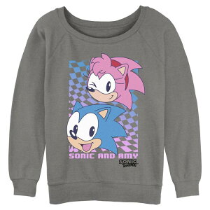 �A�j���L�����N�^�[ ���f�B�[�X �g�b�v�X T�V���c �O���t�B�b�N Licensed Character Juniors' Sonic Thedgehog Sonic And Amy Checkered Background Graphic Pullover Gray Heather �O���[