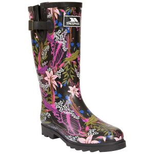 �g���X�p�X ���f�B�[�X �V���[�Y �u�[�c�E���C���u�[�c �t�����[�� �t�����[ Trespass Womens/Ladies Elena Floral Wellington Boots Black And Green Print �u���b�N