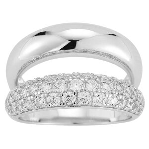 Sunkissed Sterling ���f�B�[�X �A�N�Z�T���[ �����O Sunkissed Sterling Silver Cubic Zirconia Double Stacked Ring Silver Tone �V���o�[