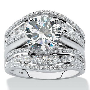�p�[���r�[�`�W���G���[ ���f�B�[�X �A�N�Z�T���[ �����O �W���P�b�g PalmBeach Jewelry 4.26 Cttw. Platinum-plated Silver Cubic Zirconia 2-Piece Jacket Wedding Ring Set White �z���C�g