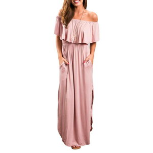���K���e�C���[ ���f�B�[�X �g�b�v�X �����s�[�X �t���� �}�L�V MegaRetailer Womens Ruffle Beach Party Maxi Dress Pink �s���N