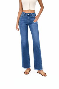 ���K���e�C���[ ���f�B�[�X �{�g���X �f�j���p���c ���C�h���b�O �W�[���Y MegaRetailer Women Casual Wide Leg Denim Jeans Classic Blue �u���[
