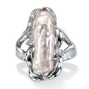 �p�[���r�[�`�W���G���[ ���f�B�[�X �A�N�Z�T���[ �����O PalmBeach Jewelry Cultured Freshwater Pearl White Topaz Accented Ring .925 Sterling Silver �V���o�[