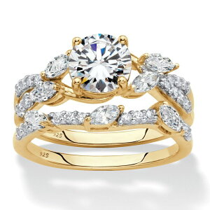 �p�[���r�[�`�W���G���[ ���f�B�[�X �A�N�Z�T���[ �����O PalmBeach Jewelry 2.42 Cttw. 2-Piece Gold-Plated Silver Cubic Zirconia Twisted Wedding Ring Set White �z���C�g