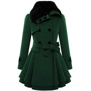 �W�[�O�[ ���f�B�[�X �A�E�^�[ �W���P�b�g�E�u���]�� �E�[�� �R�[�g Zeagoo Women's Faux Fur Coat Double Breasted Thick Wool Pea Coats Trench Jacket Winter Warm Outfits New Dark Green �O���[��