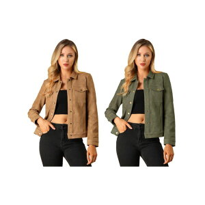 �C���X�p�C�A �V�b�N ���f�B�[�X �A�E�^�[ �W���P�b�g�E�u���]�� �X�G�[�h INSPIRE CHIC 2 Packs Women's Jackets Long Sleeve Faux Suede Trucker Motorcycle Jacket Brown Army Green �O���[��