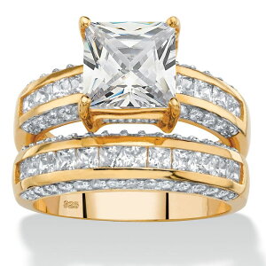 �p�[���r�[�`�W���G���[ ���f�B�[�X �A�N�Z�T���[ �����O PalmBeach Jewelry 3.31 TCW CZ 14k Gold-plated Sterling Silver 2-Piece Channel-Set Bridal Ring Set White �z���C�g