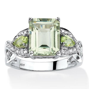 �p�[���r�[�`�W���G���[ ���f�B�[�X �A�N�Z�T���[ �����O PalmBeach Jewelry 3.40 TCW Genuine Green Amethyst Ring in Platinum-plated Sterling Silver �V���o�[