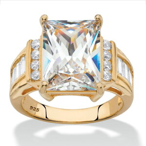 �p�[���r�[�`�W���G���[ ���f�B�[�X �A�N�Z�T���[ �����O PalmBeach Jewelry 10.72 Cttw Emerald-Cut Cubic Zirconia 14k Gold-plated Silver Engagement Ring White �z���C�g