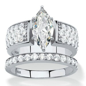 �p�[���r�[�`�W���G���[ ���f�B�[�X �A�N�Z�T���[ �����O PalmBeach Jewelry 3.02 Cttw. Cubic Zirconia Platinum-plated Silver 2-Piece Bridal Ring Set White �z���C�g