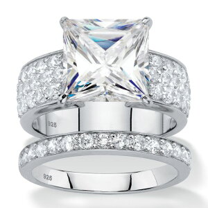 �p�[���r�[�`�W���G���[ ���f�B�[�X �A�N�Z�T���[ �����O PalmBeach Jewelry 4.80 TCW Cubic Zirconia Platinum-plated Sterling Silver 2-Piece Bridal Ring Set White �z���C�g