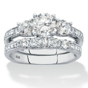 �p�[���r�[�`�W���G���[ ���f�B�[�X �A�N�Z�T���[ �����O PalmBeach Jewelry 2.09 Cttw 2-Piece Round .925 Silver Cubic Zirconia Wedding Ring Set White �z���C�g