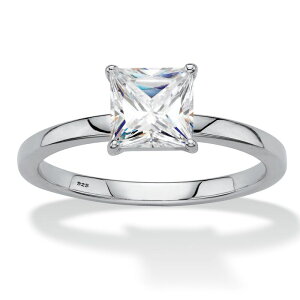 �p�[���r�[�`�W���G���[ ���f�B�[�X �A�N�Z�T���[ �����O PalmBeach Jewelry 1.16 Cttw. Princess-Cut Platinum-Plated Silver White Sapphirengagement Ring White �z���C�g