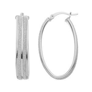 yz Aufbh fB[X sAXECO ANZT[ Sterling Silver Oval Hoop Earrings Platinum Over Silver