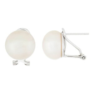 yz Aufbh fB[X sAXECO ANZT[ Cultured Freshwater Pearl Button Omega Stud Earrings White