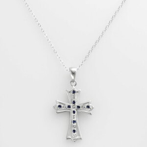 yz Aufbh fB[X lbNXE`[J[Ey_ggbv ANZT[ Platinum Over Silver Sapphire and Diamond Accent Cross Pendant White