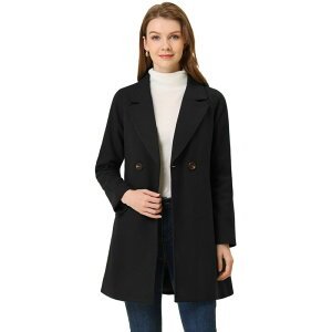 �A���O�� �P�[ ���f�B�[�X �A�E�^�[ �W���P�b�g�E�u���]�� �R�[�g ALLEGRA K Women's Double Breasted Lapel Raglan Long Sleeve Mid Length Overcoat Black �u���b�N