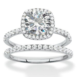 �p�[���r�[�`�W���G���[ ���f�B�[�X �A�N�Z�T���[ �����O PalmBeach Jewelry 2.65 TCW Marquise Cubic Zirconia Platinum Plated .925 Silver 2-Pc. Halo Ring Set White �z���C�g
