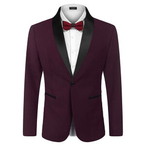 �N�[�t�@���f�B ���f�B�[�X �A�E�^�[ �W���P�b�g�E�u���]�� �u���U�[ COOFANDY Men' Tuxedo Jacket Wedding Blazer One Button Dressuit for Christmas Dinner Prom Party Wine Red ���b�h