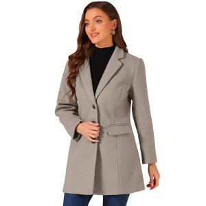 �A���O�� �P�[ ���f�B�[�X �A�E�^�[ �W���P�b�g�E�u���]�� �R�[�g ALLEGRA K Women's Notched Lapelong Sleevesingle Breasted Winter Long Coat Dark Tan �^��
