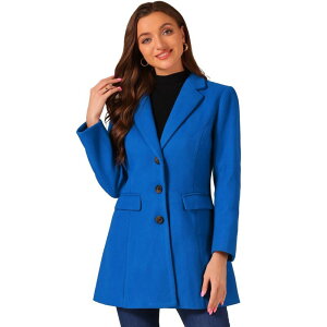�A���O�� �P�[ ���f�B�[�X �A�E�^�[ �W���P�b�g�E�u���]�� �R�[�g ALLEGRA K Women's Notched Lapelong Sleevesingle Breasted Winter Long Coat Deep Blue �u���[