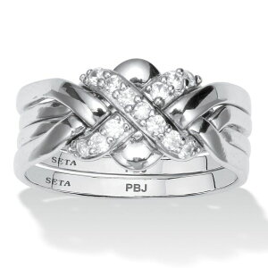 �p�[���r�[�`�W���G���[ ���f�B�[�X �A�N�Z�T���[ �����O PalmBeach Jewelry .27 TCW Round Cubic Zirconia Platinum-plated Puzzle Ring White �z���C�g