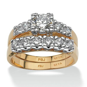 �p�[���r�[�`�W���G���[ ���f�B�[�X �A�N�Z�T���[ �����O PalmBeach Jewelry 2 Piece 2.23 TCW Round Cubic Zirconia Bridal Ring Set in 18k Gold-Plated White �z���C�g