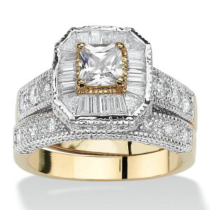 �p�[���r�[�`�W���G���[ ���f�B�[�X �A�N�Z�T���[ �����O ���B���e�[�W PalmBeach Jewelry 2.35 TCW CZ Two-Tone Vintage-Style Gold-Plated 2-Piece Bridal Ring Set White �z���C�g