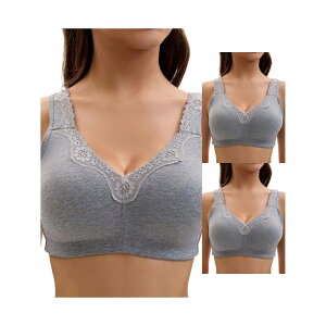 �C���X�p�C�A �V�b�N ���f�B�[�X �A���_�[�E�F�A �u���W���[ ���[�X�g���� �v���X�T�C�Y ���[�X INSPIRE CHIC 3 Packs Plusize for Women's Lace Trim Full Coverage Adjustable Strap Soft Cup Bras Grey �O���[