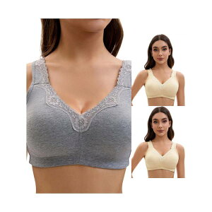 �C���X�p�C�A �V�b�N ���f�B�[�X �A���_�[�E�F�A �u���W���[ ���[�X�g���� �v���X�T�C�Y ���[�X INSPIRE CHIC 3 Packs Plusize for Women's Lace Trim Full Coverage Adjustable Strap Soft Cup Bras Grey Apricot �O���[