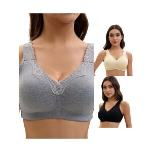 �C���X�p�C�A �V�b�N ���f�B�[�X �A���_�[�E�F�A �u���W���[ ���[�X�g���� �v���X�T�C�Y ���[�X INSPIRE CHIC 3 Packs Plusize for Women's Lace Trim Full Coverage Adjustable Strap Soft Cup Bras Grey Black Apricot �u���b