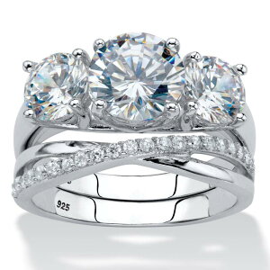 �p�[���r�[�`�W���G���[ ���f�B�[�X �A�N�Z�T���[ �����O PalmBeach Jewelry 4.15 Cttw. Cubic Zirconia Platinum-plated Silver 2-Piece Bridal Ring Set White �z���C�g
