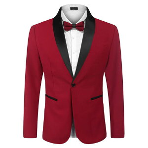 �N�[�t�@���f�B ���f�B�[�X �A�E�^�[ �W���P�b�g�E�u���]�� �u���U�[ COOFANDY Men' Tuxedo Jacket Wedding Blazer One Button Dressuit for Christmas Dinner Prom Party Red ���b�h