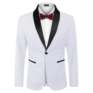 �N�[�t�@���f�B ���f�B�[�X �A�E�^�[ �W���P�b�g�E�u���]�� �u���U�[ COOFANDY Men' Tuxedo Jacket Wedding Blazer One Button Dressuit for Christmas Dinner Prom Party White �z���C�g