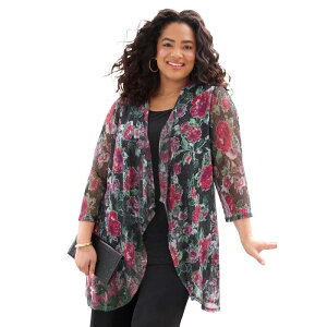 �L���T�����Y ���f�B�[�X �A�E�^�[ �j�b�g�E�Z�[�^�[ �v���X�T�C�Y �J�[�f�B�K�� Catherines Women's Plusize 2-Piece Cardigan & Tank Twinkle Set Pink Floral �s���N