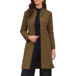 �C���X�p�C�A �V�b�N ���f�B�[�X �A�E�^�[ �W���P�b�g�E�u���]�� �R�[�g INSPIRE CHIC Stand Collar Coat for Women Winter Single Breasted Mid Long Commuting Wear Overcoat Brown �u���E��